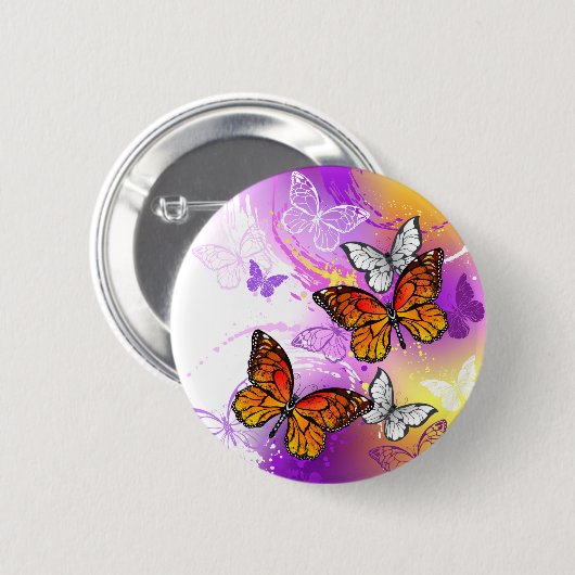 Monarchschmetterlinge auf Lila Hintergrund Button (Vorne & Hinten)