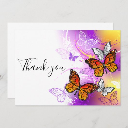 Monarchschmetterlinge auf Lila Hintergrund Dankeskarte (Vorne/Hinten)