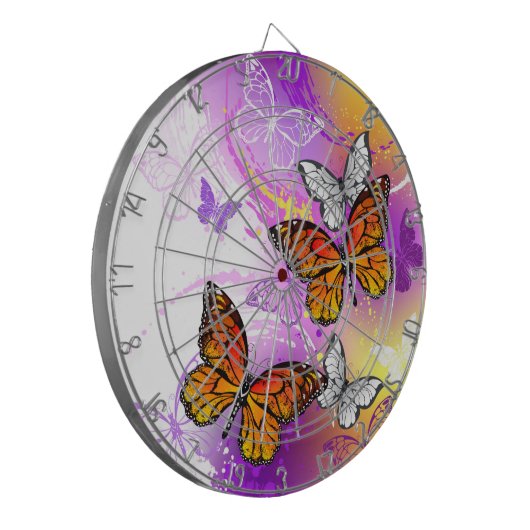 Monarchschmetterlinge auf Lila Hintergrund Dartscheibe (Vorderseite Links)