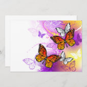 Monarchschmetterlinge auf Lila Hintergrund Einladung (Vorne/Hinten)