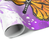 Monarchschmetterlinge auf Lila Hintergrund Geschenkpapier (Rolleneckpunkt)