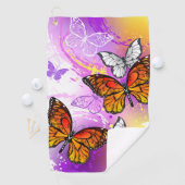 Monarchschmetterlinge auf Lila Hintergrund Golfhandtuch (Insitu)