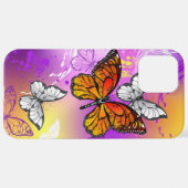 Monarchschmetterlinge auf Lila Hintergrund iPhone Hülle (Hinten horizontal)