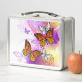Monarchschmetterlinge auf Lila Hintergrund Metall Brotdose (Beispiel)