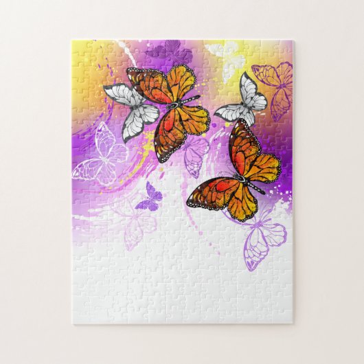 Monarchschmetterlinge auf Lila Hintergrund Puzzle (Vertikal)
