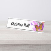 Monarchschmetterlinge auf Lila Hintergrund Schreibtischnamensplakette (Vorderseite )