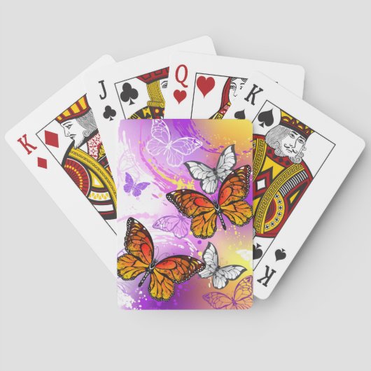 Monarchschmetterlinge auf Lila Hintergrund Spielkarten (Rückseite)
