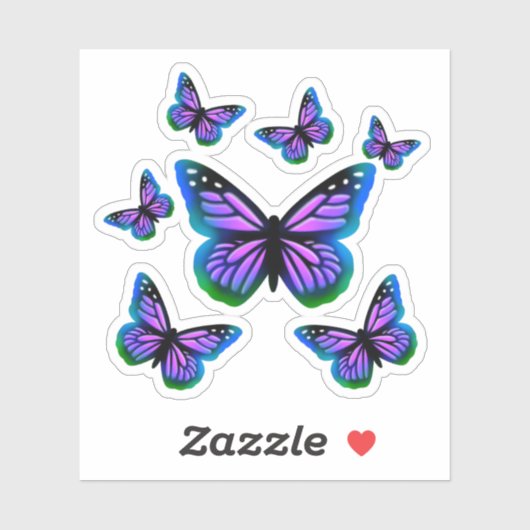 Monarchschmetterlinge | lila rosa blaue Buttersort Aufkleber (Blatt)