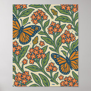 Monarchschmetterlinge und Milchkraut-Blume Poster