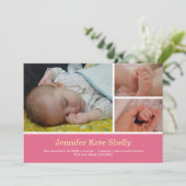 Monat-3-Foto-Ankündigung zur Geburt eines süß-rosa Ankündigung (Stehend Vorderseite)