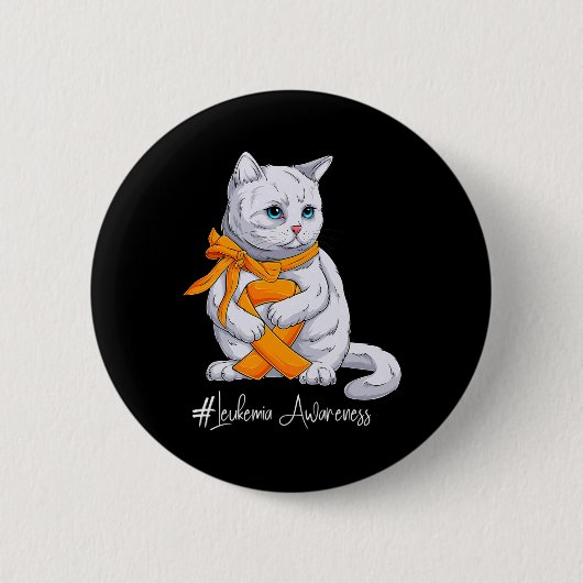 Monat des Bewusstseins Orange Ribbon Cat Button (Vorderseite)