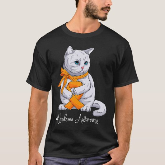 Monat des Bewusstseins Orange Ribbon Cat T-Shirt (Vorderseite)