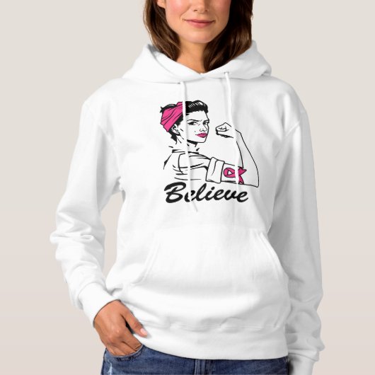Monat des Brustkrebserklärens Frauen glauben rosa Hoodie (Vorderseite)