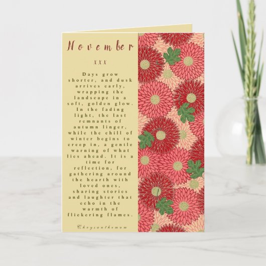 Monat November Geboren in Prose Blume Karte (Vorderseite)