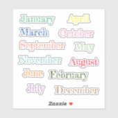 Monat Vinyl-Aufkleber nach Maß, Monat des Jahres Aufkleber (Blatt)