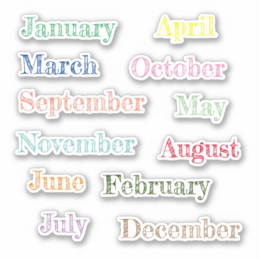 Monat Vinyl-Aufkleber nach Maß, Monat des Jahres Aufkleber (Vorderseite)