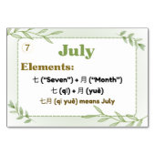 Monate auf Chinesisch (Flash Cards) Tischnummer (Vorderseite)