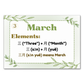 Monate auf Chinesisch (Flash Cards) Tischnummer