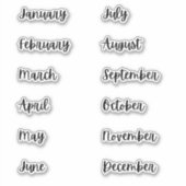 Monate des Jahres Bullet Journal Stickers | Schwar Aufkleber (Vorderseite)