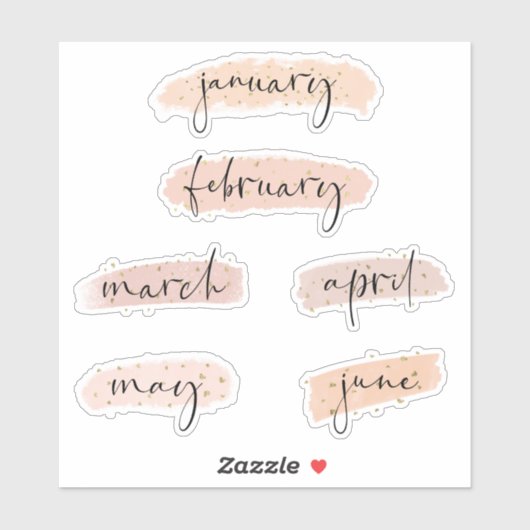 Monate des Jahres - Januar bis Juni Gold-Rose Aufkleber (Blatt)