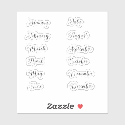 Monate des Jahres Sticker Set Curvy (Blatt)