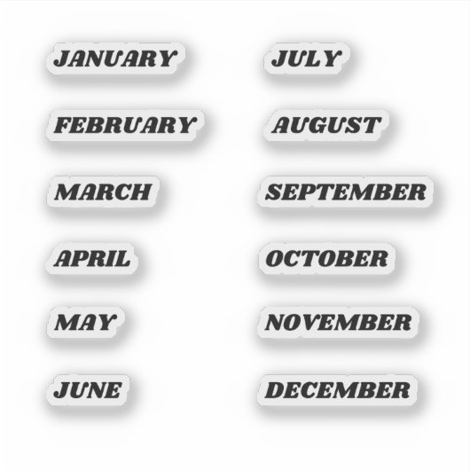 Monate des Jahres Sticker Set Retro (Vorderseite)