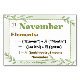 Monate in japanischer Sprache (Flash Cards) Tischnummer