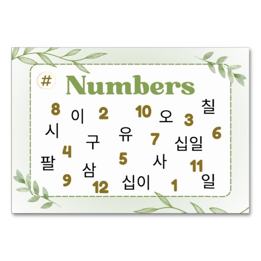 Monate in koreanischer Hangul (Flash Cards) Tischnummer (Rückseite)