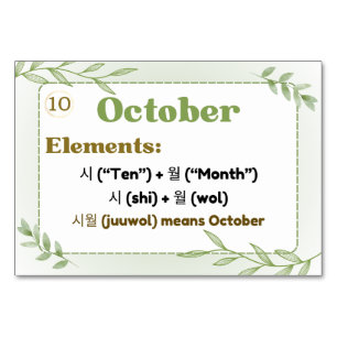 Monate in koreanischer Hangul (Flash Cards) Tischnummer