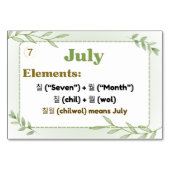 Monate in koreanischer Hangul (Flash Cards) Tischnummer (Vorderseite)