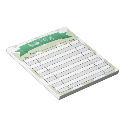 Monatlich zu erledigen Liste - grün Notizblock (angewinkelt)