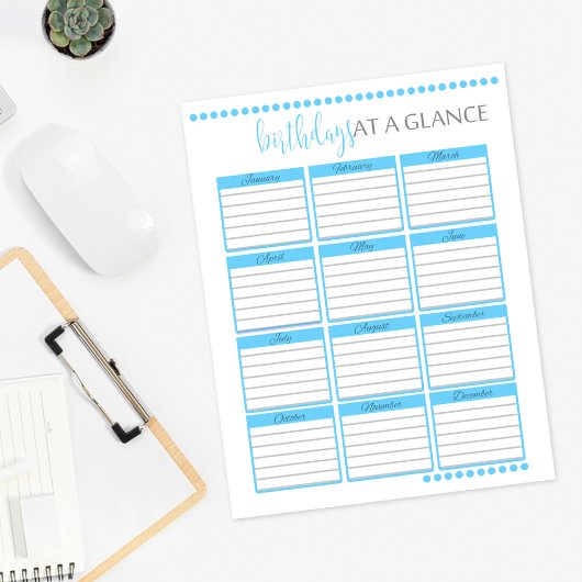 Monatliche Geburtstage auf einen Blick | Baby Blue