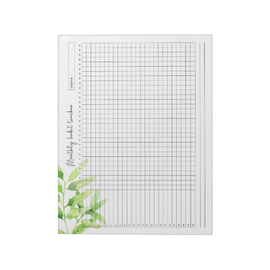 Monatliche Habit-Tracker-Aquarell-Grüne Blätter Notizblock (Rotiert)