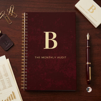 Monatliche Prüfung Elegantes Monogramm Burgunderro Planer