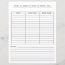 Monatliche Zahlungstabelle für Schreibwaren