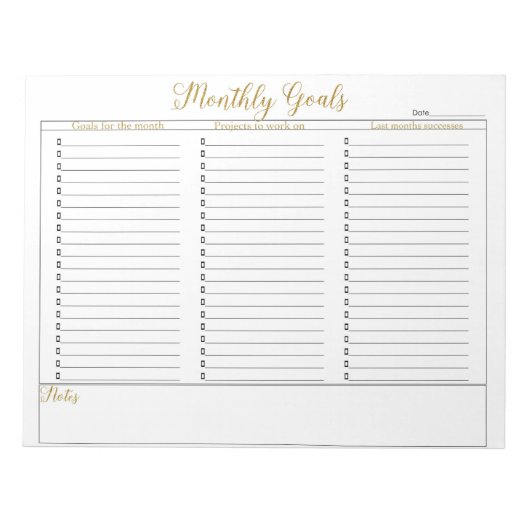 Monatliche Ziele Notebooks Notizblock (Vorderseite)