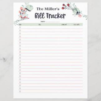 Monatlicher Bill Tracker im Niedlichen Blumenstil
