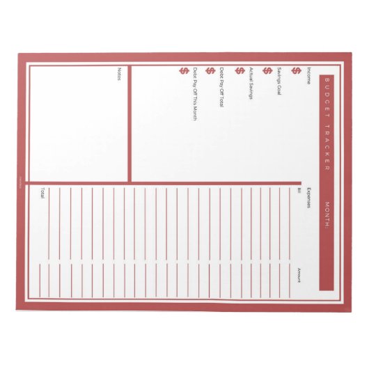 Monatlicher Budgettracker Notizblock (Vorderseite)