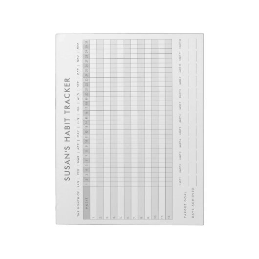 Monatlicher Habit-Tracker - Minimalistischer graue Notizblock (Rotiert)
