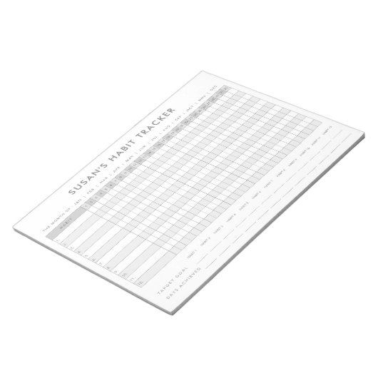 Monatlicher Habit-Tracker - Minimalistischer graue Notizblock (angewinkelt)