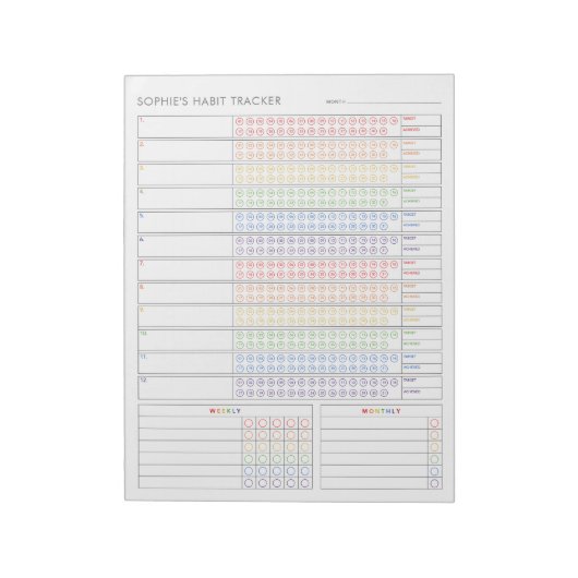 Monatlicher Habit-Tracker - Minimalistischer Regen Notizblock (Rotiert)