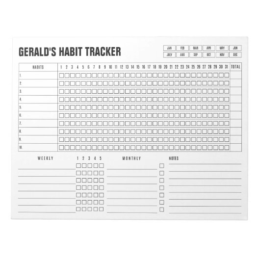 Monatlicher Habit-Tracker - Modernes Minimalistisc Notizblock (Vorderseite)