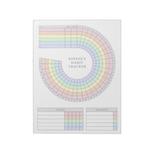 Monatlicher Habit-Tracker - Pastel-Regenbogenplane Notizblock (Rotiert)