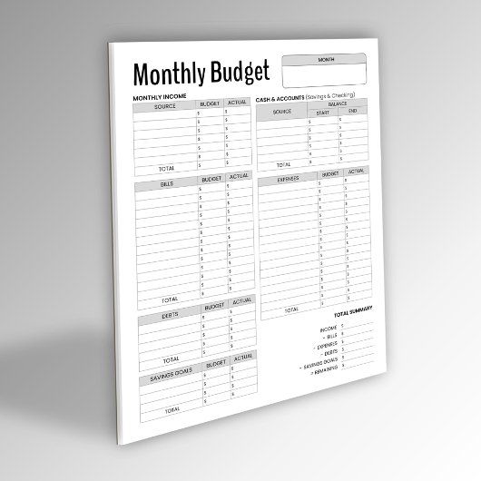 Monatlicher Haushalt Notizblock