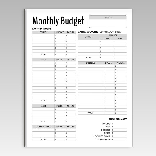 Monatlicher Haushalt Notizblock