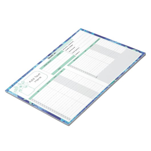Monatlicher Haushalt und Bill Tracker Blue Green Notizblock (angewinkelt)