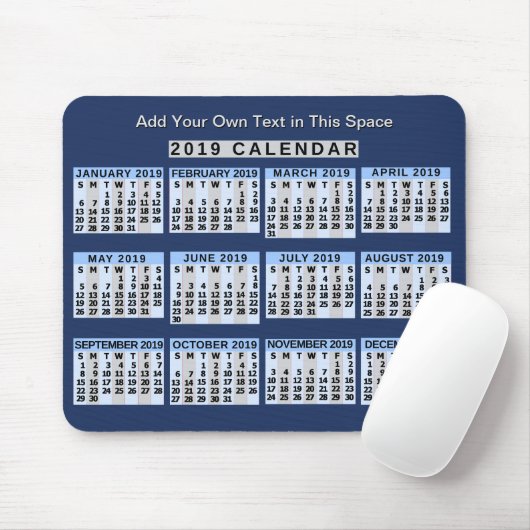 Monatlicher Kalender 2019 Leicht zu lesen Mousepad (Mit Mouse)