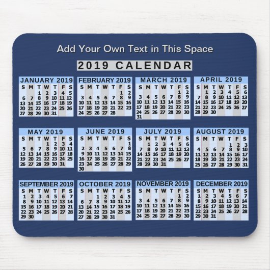 Monatlicher Kalender 2019 Leicht zu lesen Mousepad (Vorne)