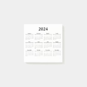 Monatlicher Kalender 2024 zu den "White Post-it No Klebezettel