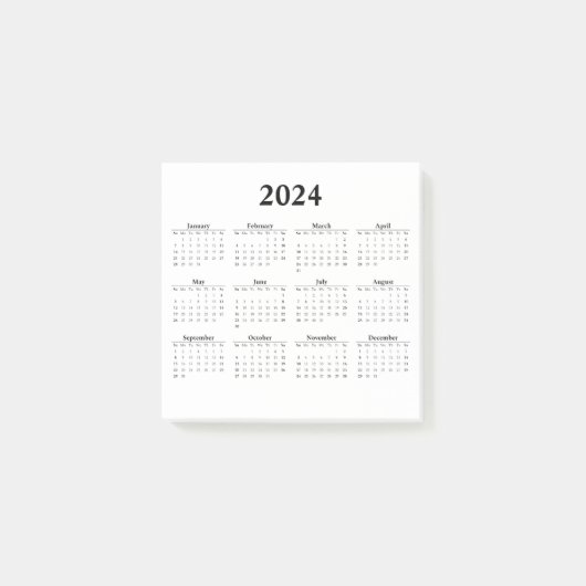 Monatlicher Kalender 2024 zu den "White Post-it No Klebezettel (Vorderseite)